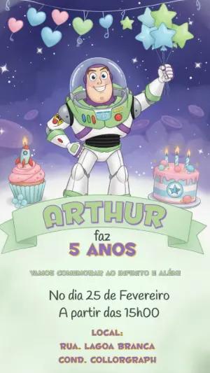 Convite Animado Buzz Lightyear Festa Infantil para Editar