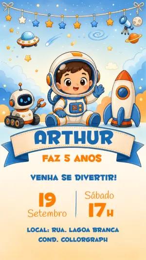 Convite de Aniversário Astronauta: Modelo Infantil Editável