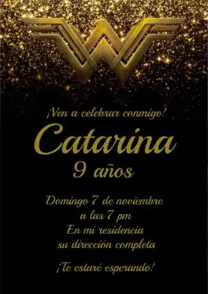 Invitación de Cumpleaños Mujer Maravilla Dorada para Editar