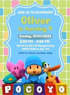 Editable Pocoyo Birthday Invitation for Kids' Party