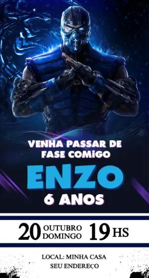 Convite de Aniversário Mortal Kombat Azul para Editar