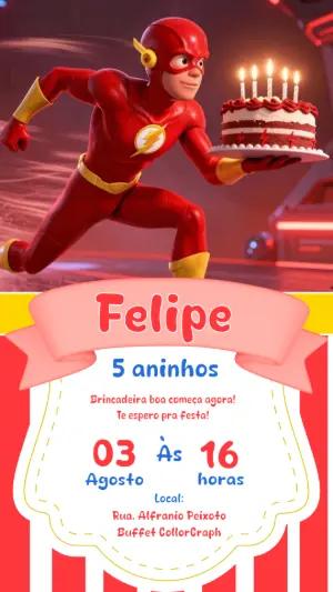 Convite de Aniversário Flash Super-Herói para Editar Online