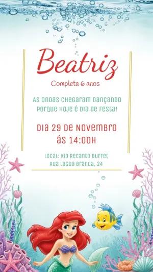 Convite Digital Pequena Sereia Ariel para Editar e Enviar
