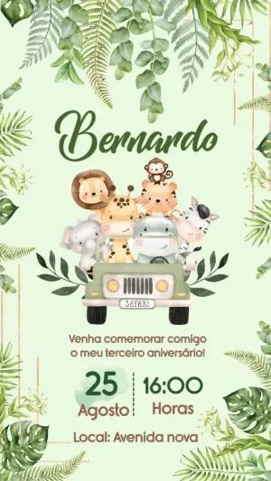 Convite de Aniversário Safari Animais Aquarela para Editar