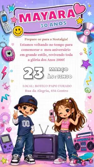 Convite de Aniversário Anos 2000 Y2K Editável