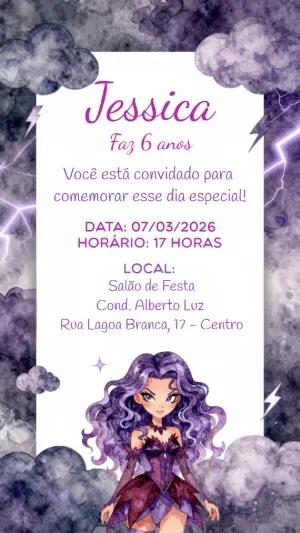 Convite de Aniversário Feiticeira da Tempestade para Editar
