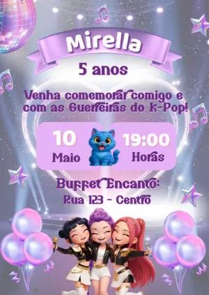 Convite Digital Aniversário Guerreiras do K-Pop Editável