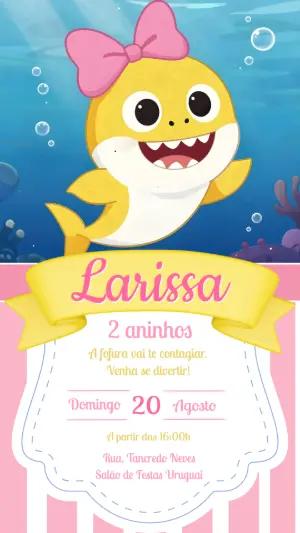 Convite de Aniversário Baby Shark Rosa e Amarelo Editável