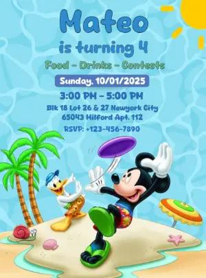 Mickey Mouse Pool Party Birthday Invitation to Edit Online