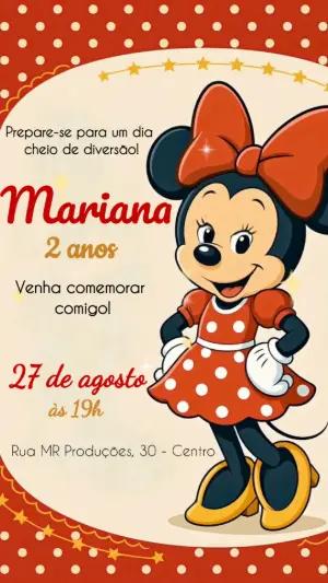 Convite Animado Minnie Vermelha: Aniversário Infantil Editável