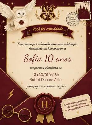Convite Harry Potter Aniversário Carta Hogwarts Editável