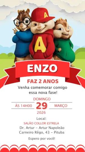Convite de Aniversário Alvin e os Esquilos para editar online