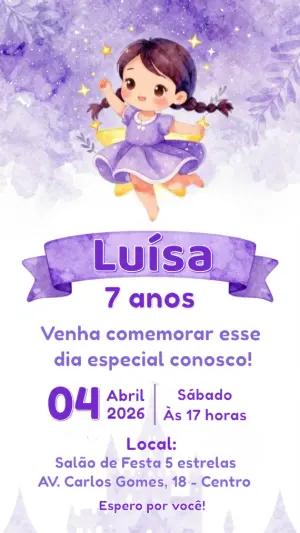 Convite de Aniversário Menina Estrelas Lilás para Editar