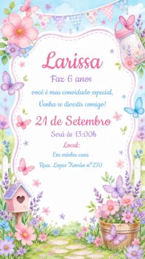 Convite Aniversário Jardim Encantado Borboletas Editável