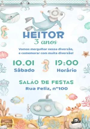 Convite de Aniversário Fundo do Mar Aquarela para Editar