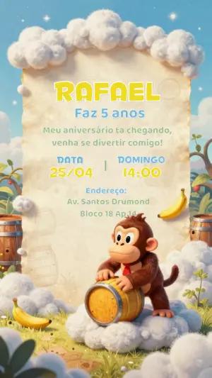 Convite de Aniversário Macaquinho Fofo 3D para Editar