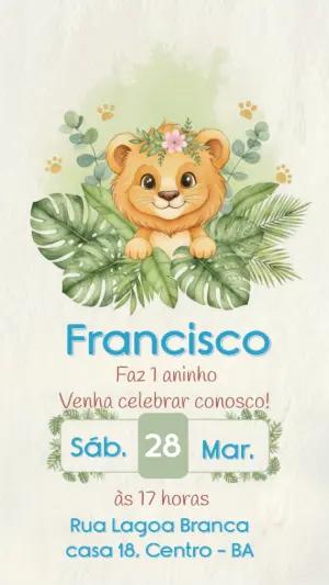 Convite de Aniversário Leãozinho Safari Aquarela Editável