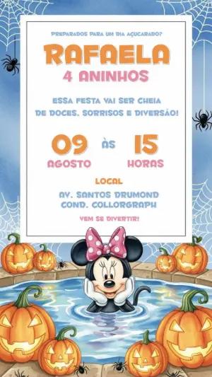 Convite Aniversário Halloween da Minnie Mouse para Editar