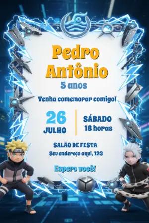 Convite de Aniversário Boruto e Naruto Moderno para Editar