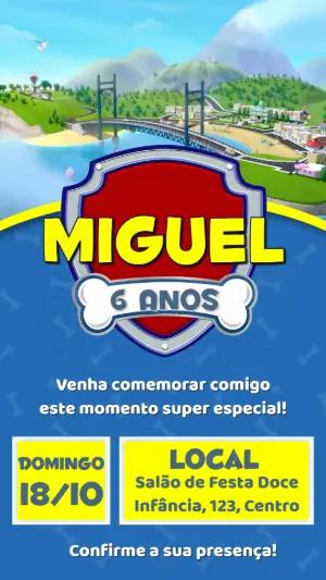 Convite Animado Aniversário Patrulha Canina para Editar Online