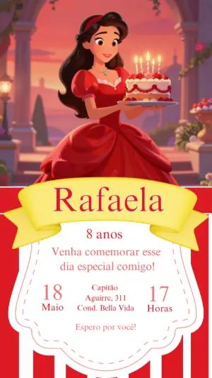 Convite de Aniversário Princesa Vermelha Editável
