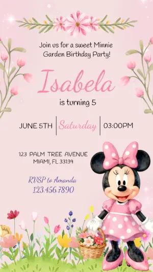 Minnie Mouse Garden Birthday Invitation | Editable Floral Template