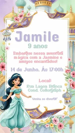 Convite de Aniversário Princesa Jasmine Editável Online