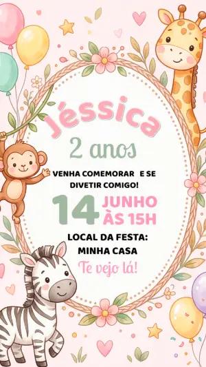 Convite de Aniversário Safari Menina Rosa Editável