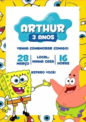 Convite Aniversário Bob Esponja e Patrick para Editar Online
