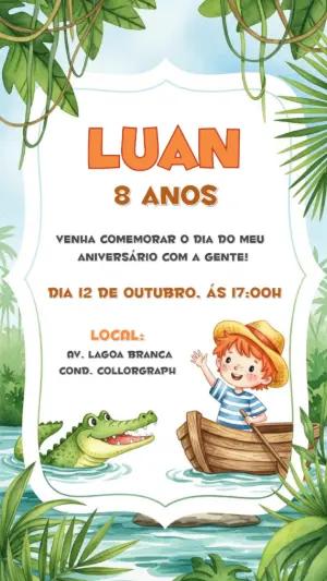 Convite Aniversário Safari Aventura com Menino para Editar