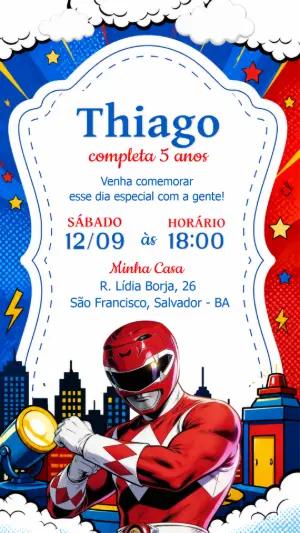 Convite de Aniversário Power Rangers Editável e Digital