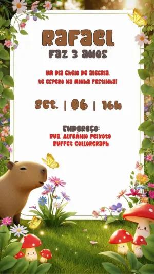 Convite de Aniversário Capivara Fofa para Editar Online