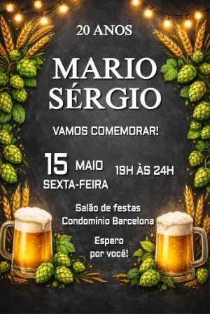 Convite de Aniversário Tema Cerveja Rústico para Editar