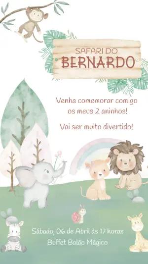 Convite de Aniversário Safari Baby com Animais para Editar