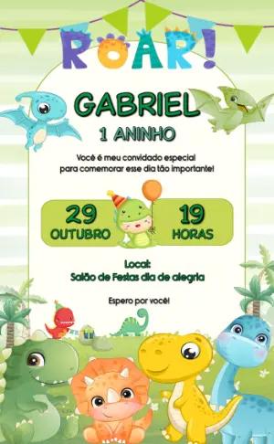 Convite Animado Aniversário Dinossauros Baby para Editar