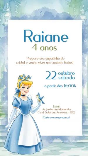 Convite de Aniversário Cinderela para Editar Online