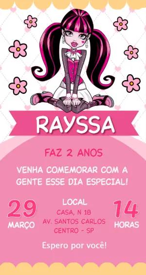 Convite de Aniversário Monster High Rosa e Preto para Editar