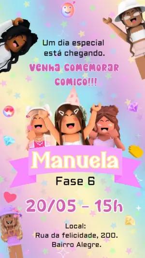 Convite Animado Aniversário Roblox Rosa para Editar Online