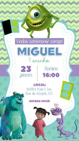 Convite de Aniversário Monstros SA para Editar Online
