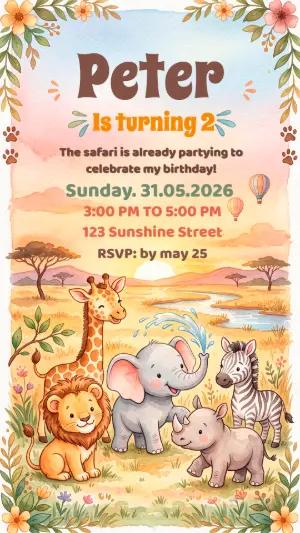 Cute Baby Safari Birthday Invitation | Editable Template