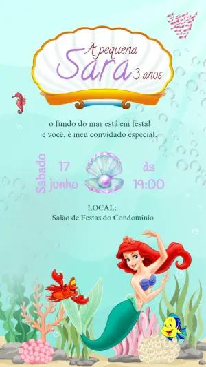 Convite Animado Aniversário Pequena Sereia para Editar Online