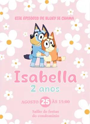 Convite de Aniversário Bluey e Bingo Rosa Floral para Editar