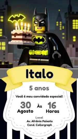 Convite de Aniversário Batman Lego para Editar e Enviar