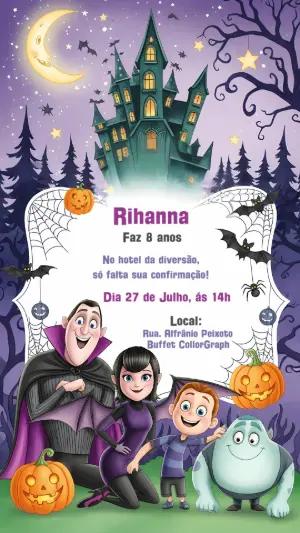 Convite Aniversário Hotel Transilvânia com Personagens para Editar