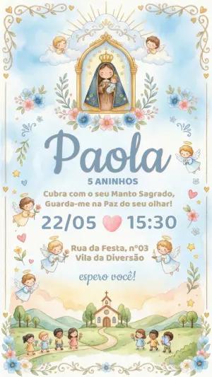Convite Aniversário Nossa Senhora Aparecida Aquarela Editável