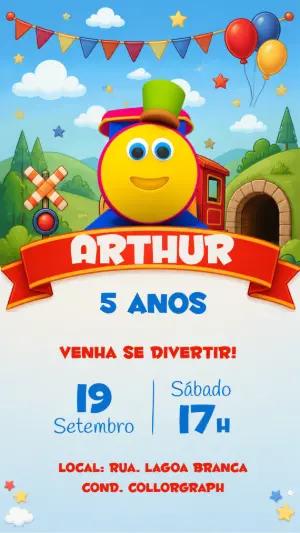 Convite de Aniversário Bob o Trem Digital para Editar