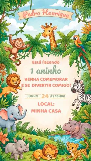 Convite de Aniversário Safari Baby Fofo para Editar