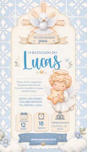 Convite de Batizado Menino Anjinho Azul Editável