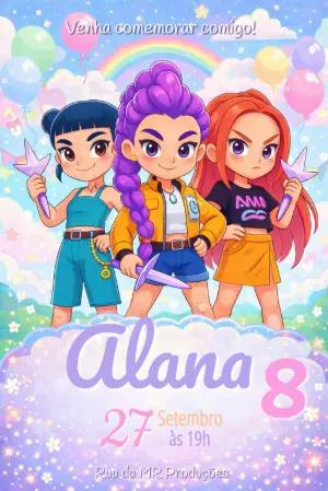 Convite de Aniversário Digital Guerreiras do K-pop para Editar