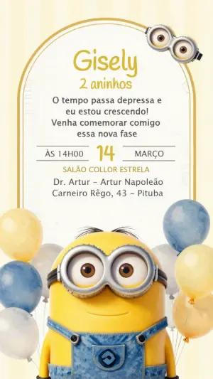 Convite de Aniversário Minions Amarelo e Azul para Editar